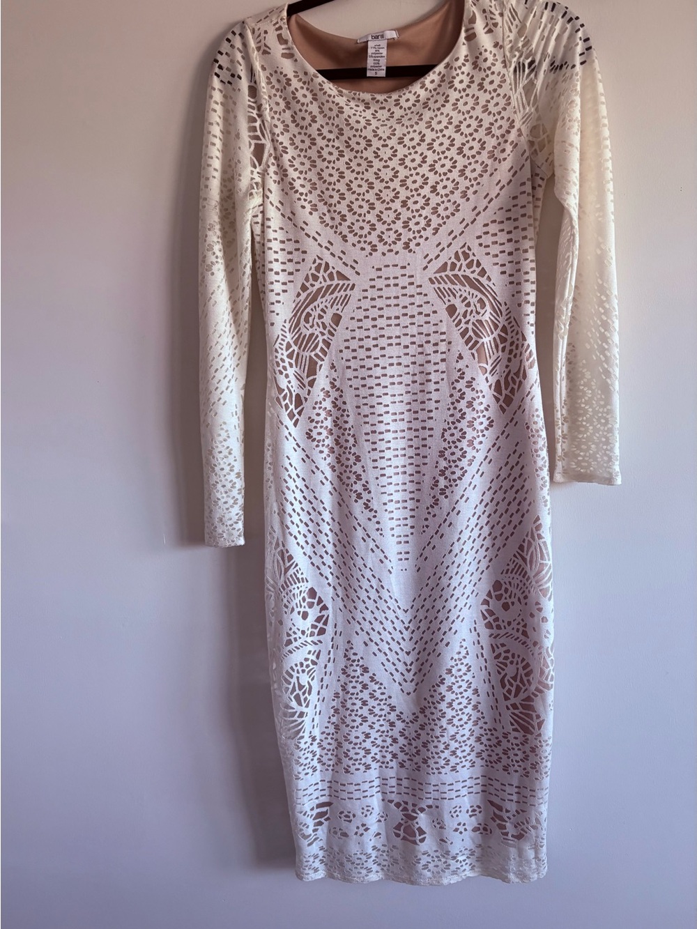 Bar III Cream Long Sleeve Laser-Cut Midi Dress